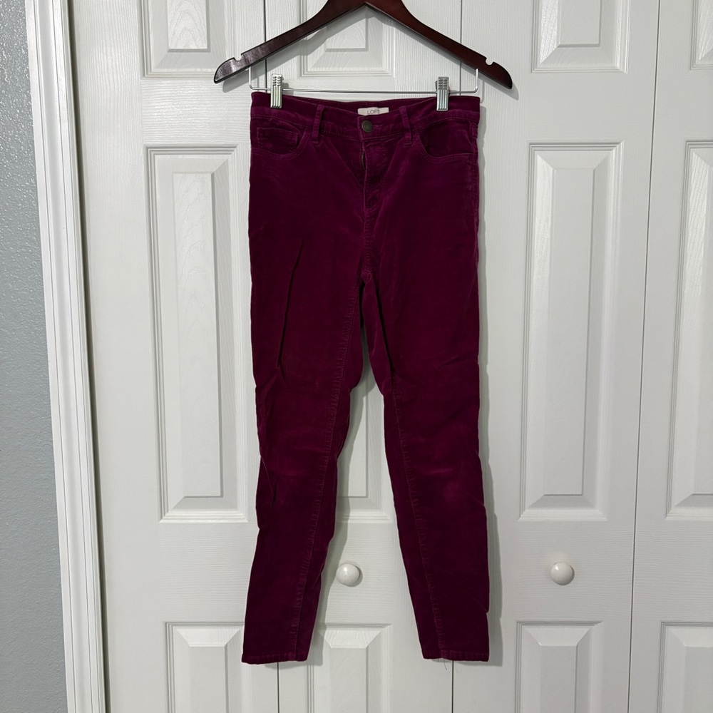 LOFT Magenta Corduroy Trousers